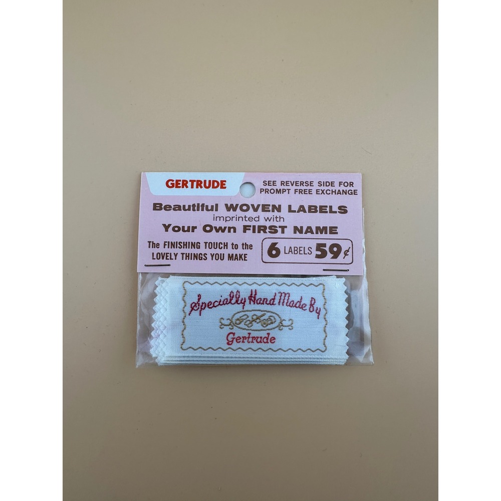 Vintage 1960s Gertrude Woven Sewing Labels York Labels New York Set of 6 NOS